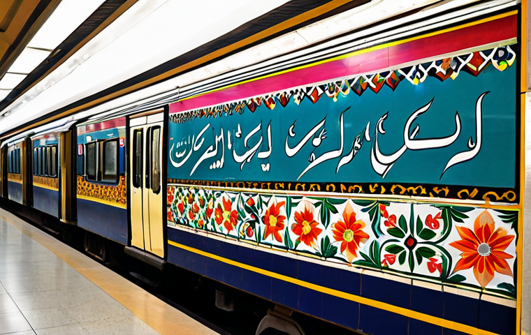 **
"A vibrant mural inside a bustling Karachi metro station, featuring traditional truck art motifs. Bright colors, floral patterns, and Urdu calligraphy. Passengers in modest clothing are walking by, adding to the energy. Safe for work, appropriate content, fully clothed, professional quality, perfect anatomy, natural proportions."
**