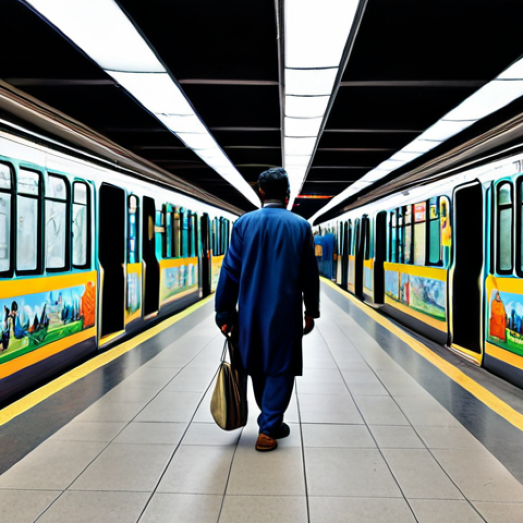 지하철 아트와 환경 디자인 - **

"A vibrant subway station adorned with colorful murals reflecting Pakistani culture, fully cloth...