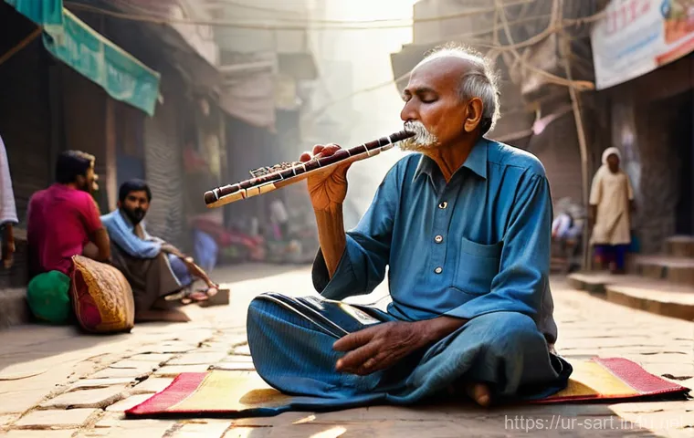 지하철 아티스트 인터뷰 - **A Solitary Melody in the City's Heart**
    A poignant portrait of an elderly male street musician...