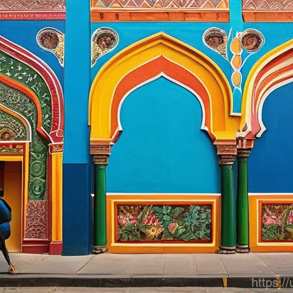 지하철 아트 공공미술의 정의 - **Prompt:** A vibrant, large-scale mural covering the entire side of an old, historically significan...