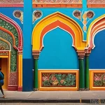 지하철 아트 공공미술의 정의 - **Prompt:** A vibrant, large-scale mural covering the entire side of an old, historically significan...