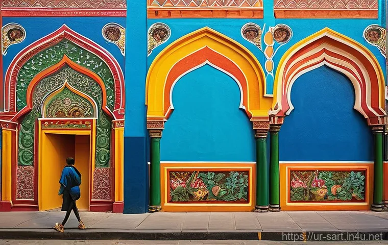 지하철 아트 공공미술의 정의 - **Prompt:** A vibrant, large-scale mural covering the entire side of an old, historically significan...