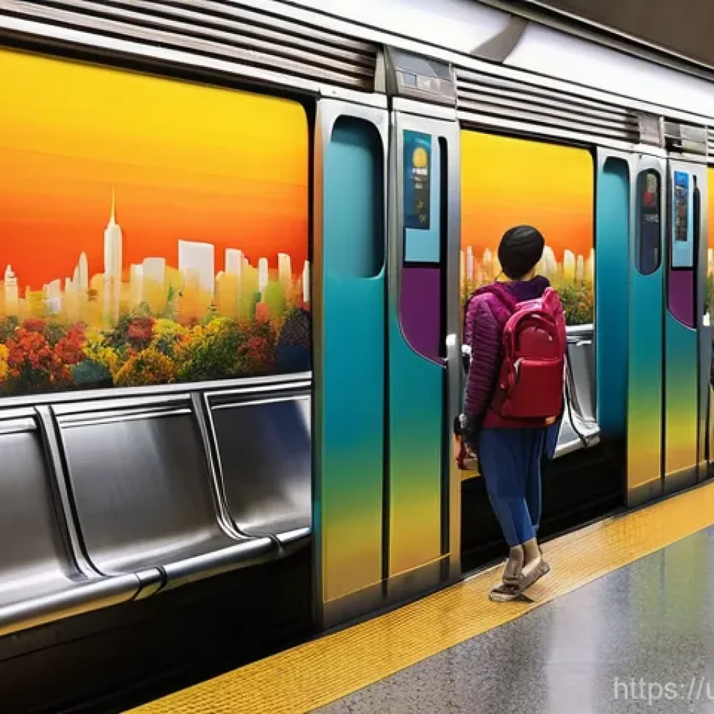 지하철 아트와 유행 - **"Vibrant Urban Canvas: Daily Commute Transformed"**
    A bustling subway station filled with a di...