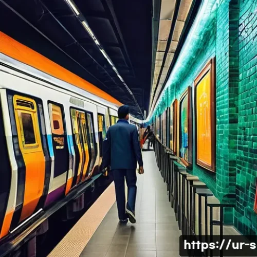 지하철 아트의 시각적 미학 - **Historical and Modern Fusion in a Subway Station:**
    A panoramic view inside a bustling, bright...