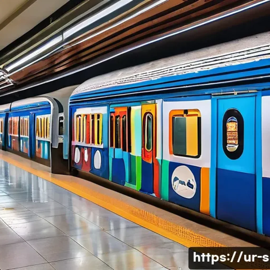 지하철 아트와 디지털 미디어 - A vibrant metro station platform in Karachi adorned with colorful traditional Urdu calligraphy mural...