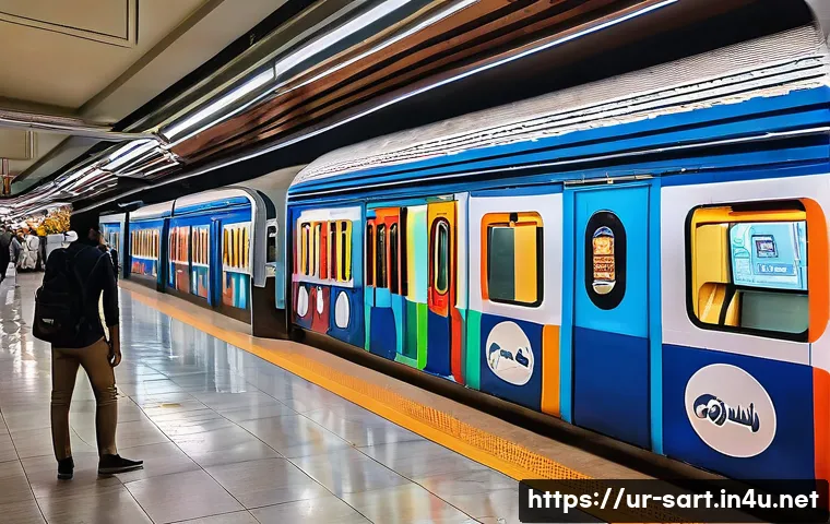지하철 아트와 디지털 미디어 - A vibrant metro station platform in Karachi adorned with colorful traditional Urdu calligraphy mural...