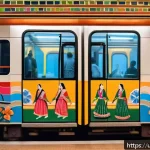 지하철 아트 갤러리 투어 - A vibrant metro station wall mural in Lahore showcasing traditional Punjabi culture through detailed...