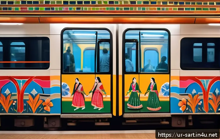 지하철 아트 갤러리 투어 - A vibrant metro station wall mural in Lahore showcasing traditional Punjabi culture through detailed...